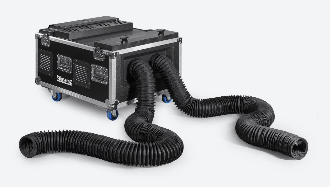 Máquina de humo bajo BeamZ LF6000 con dos tubos flexibles de salida